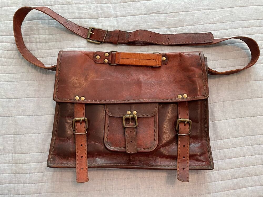 Brown Crossbody Messenger Bag Buckle Flap, Adjustable Strap, Inner/Outer Pockets